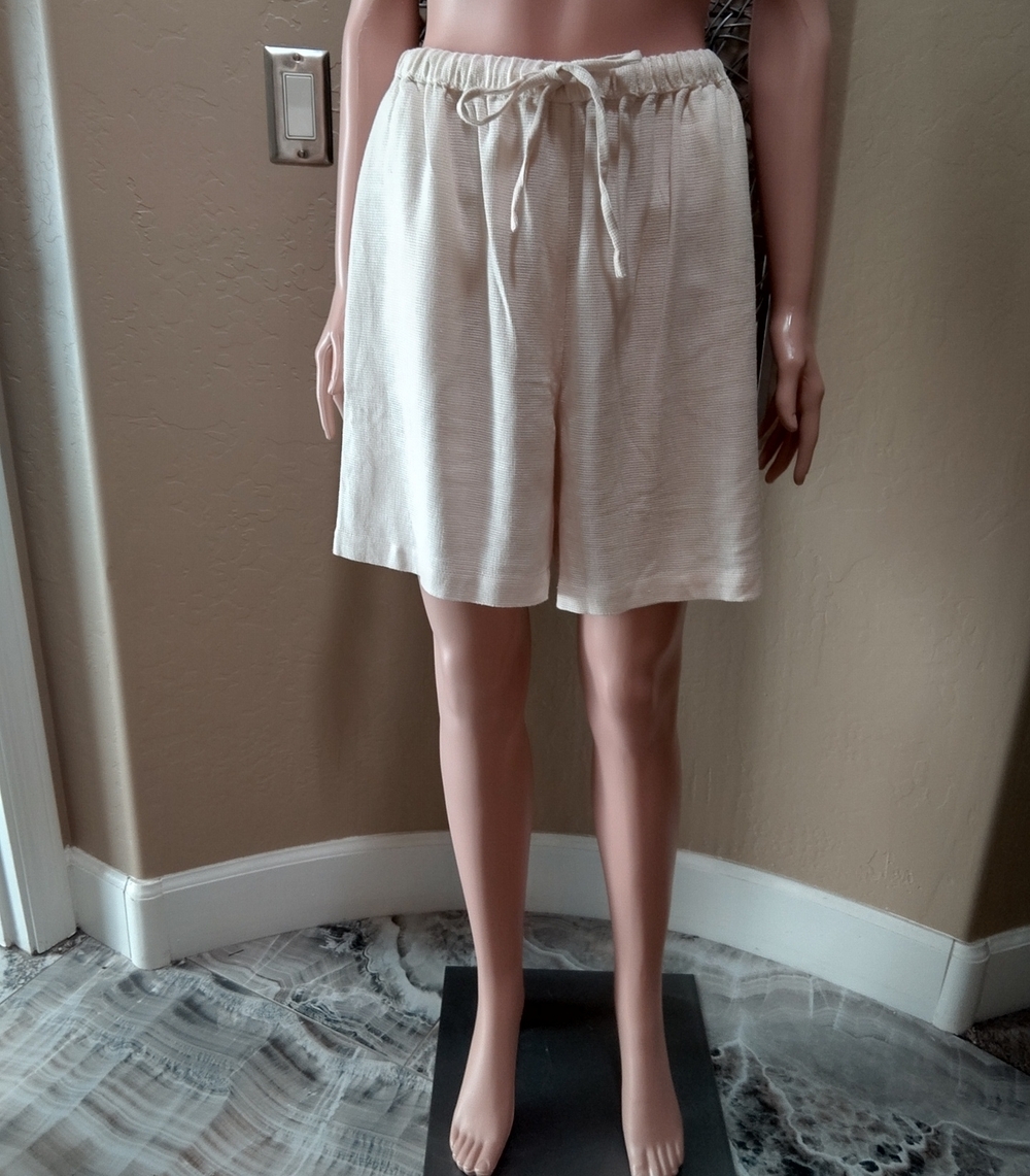 Reflections by Spiegel Women's Cream Drawstring Woven Linen-Blend Shorts